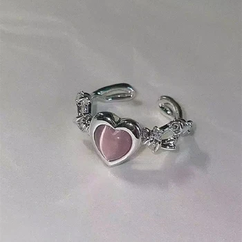 Модное кольцо Y2K с розовым сердечком, Кошачий глаз, Персиковое сердечко, Регулируемый Женский дизайн, кольца премиум-класса, Ювелирные изделия для свадебной вечеринки, Подарки Оптом