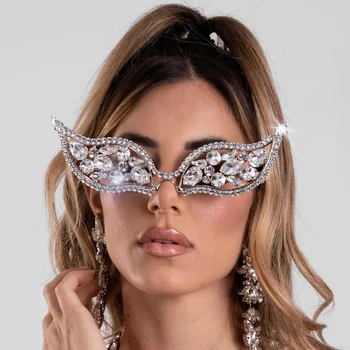 Модная свадебная геометрическая оправа для очков, подчеркивающая лицо, 2024, Роскошный дизайн, оправа для солнцезащитных очков со стразами, женские украшения