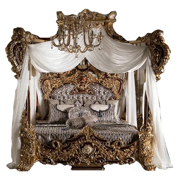 Каркасная кровать из массива дерева в европейском стиле, роскошная мебель для спальни на вилле, двуспальная тканевая кровать ручной работы