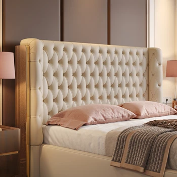 Кровать из натуральной кожи в главной спальне, роскошная вилла Grand Light, современный французский стиль, кровать с пряжкой 1,8 м