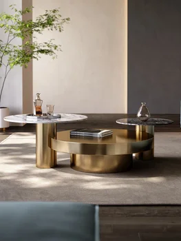 Легкий Роскошный чайный столик Rock Plate, Современный Простой Круглый Чайный столик из нержавеющей стали, Итальянский минималистичный Чайный столик