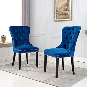 Современный темно-синий бархатный Тафтинговый стул на пуговицах, старинный Деревянный Ресторанный обеденный стул для столовой со сбитой ножкой