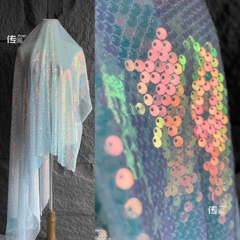 Лазерный семицветный Градиентный цвет, круглые Мелкие блестки, креативное украшение платья, трансформация ткани дизайнером одежды.