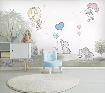 wellyu Пользовательские 3D обои прекрасный мультяшный Слон Мультяшный медведь воздушный шар комната животных фон стены 3d обои